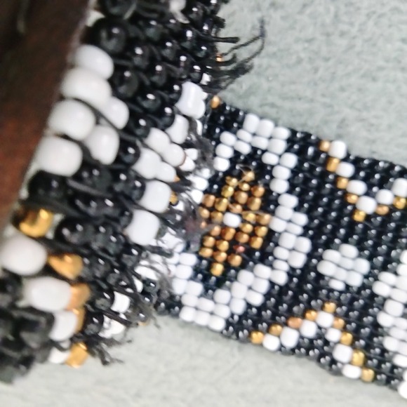 Vintage Beaded Belt Black Navajo Style Boho Hippie WIDE Western Stretchy - Picture 9 of 9